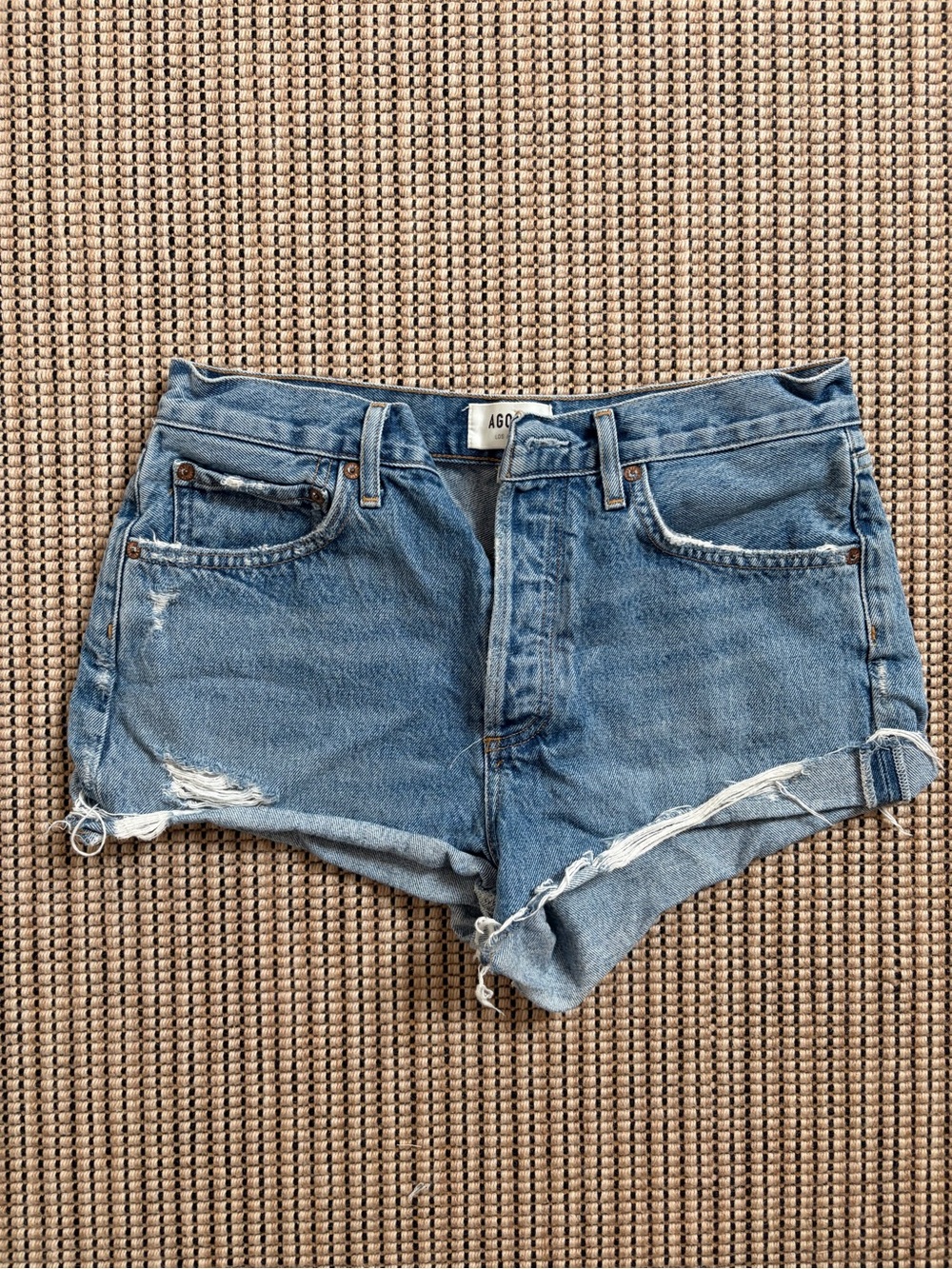Agolde Distressed Mid-Blue Cutoff Denim Shorts